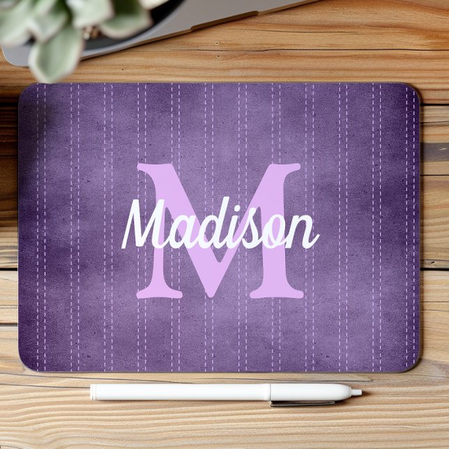 Purple Vintage Pinstripe Retro Lilac Monogram Mouse Pad (Creator Uploaded)
