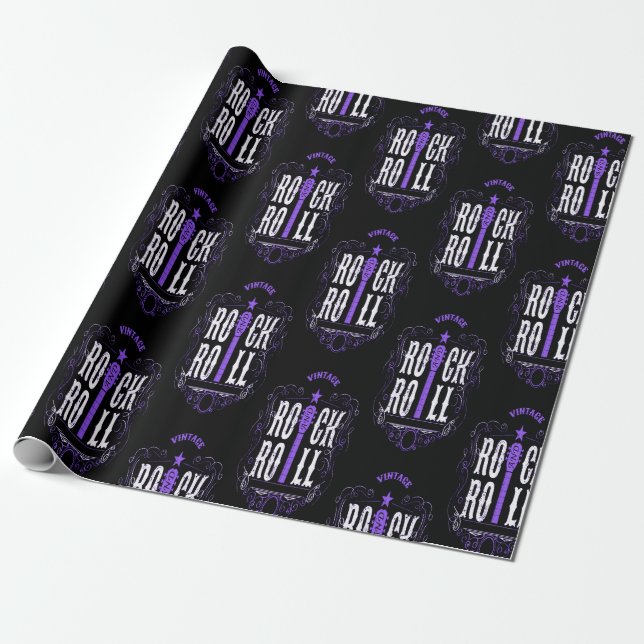 Purple Vintage Rock And Roll Wrapping Paper (Unrolled)