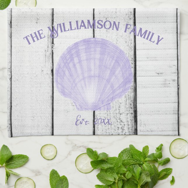 Purple Vintage Scallop Shell Kitchen Towel (Folded)