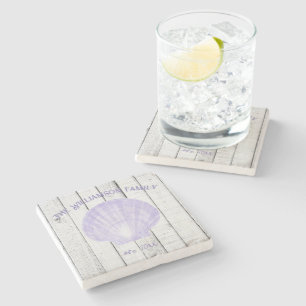 Purple Vintage Scallop Shell Stone Coaster