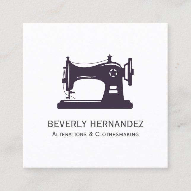 Purple Vintage Sewing Machine Seamstress   Square Business Card (Front)