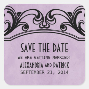Purple Vintage Swirls Save the Date Stickers