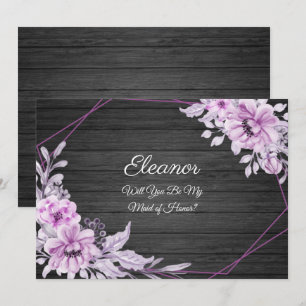 Purple Vintage Watercolor Flowers on Rustic Wood Invitation