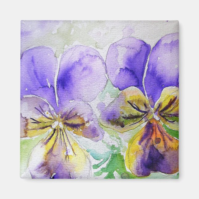 Purple Viola Floral flowers Watercolor Painting Magnet (Front)