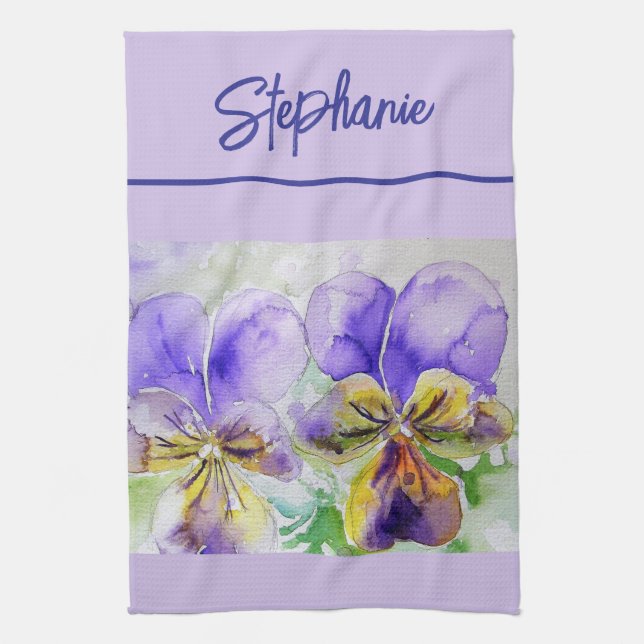 Purple Viola Watercolor Womens Lavender Lilac Tea Towel (Vertical)