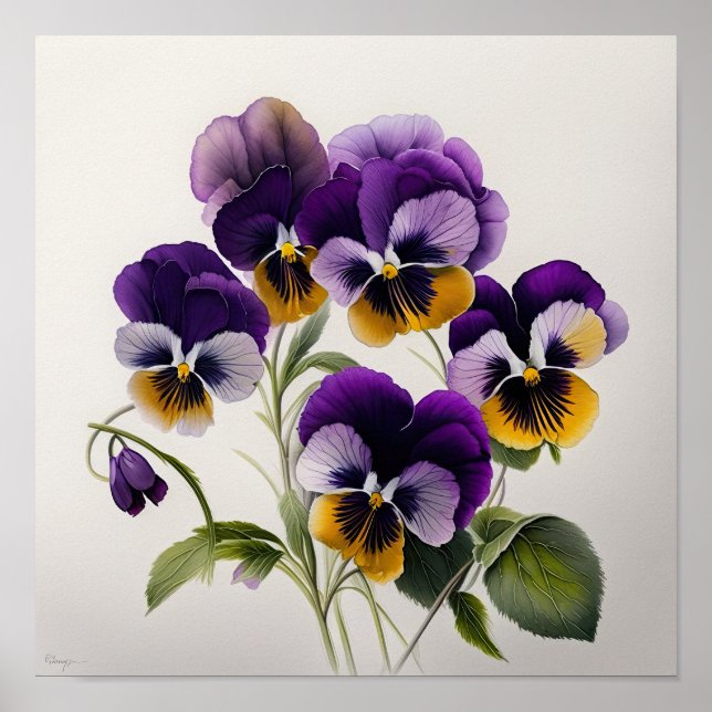 Purple Violas Flower Art Print Poster (Front)