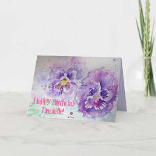 Purple Violas Pansy Watercolour art Birthday Card