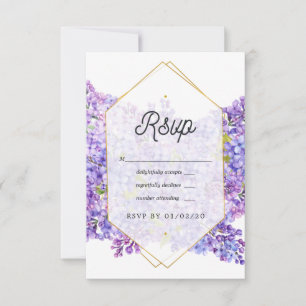 Purple Violet and Gold Geometric Herbarium Wedding RSVP Card