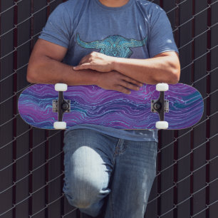 Purple Violet Blue Marbling Acrylic Abstraction Skateboard