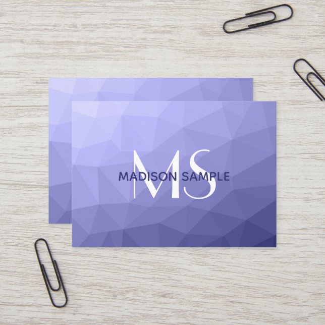Purple violet  blue mesh ombre pattern Monogram Business Card (Front/Back In Situ)