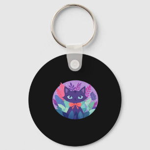 Purple Violet Cat Digital Kawaii Art Sticker Key Ring