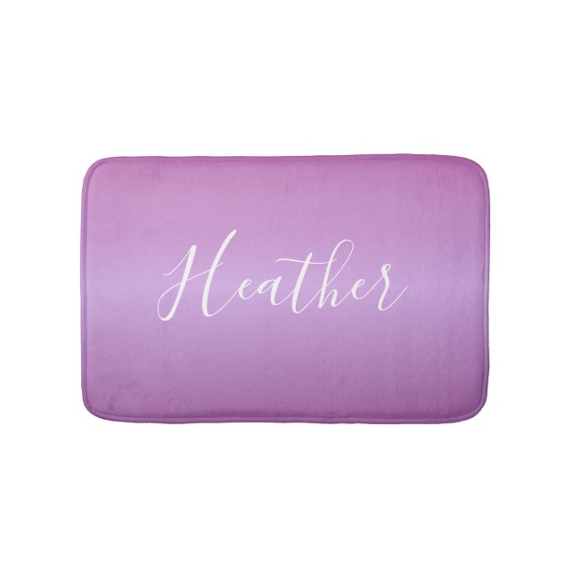 Purple Violet & Custom White Script Bath Mat (Front)