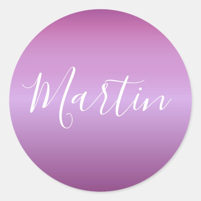 Purple Violet & Custom White Script Classic Round Sticker (Front)