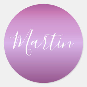 Purple Violet & Custom White Script Classic Round Sticker