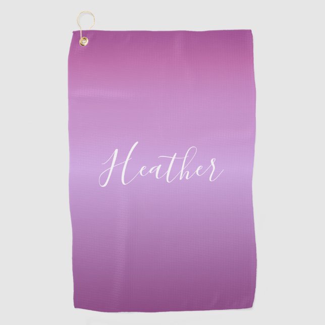 Purple Violet & Custom White Script Golf Towel (Front)