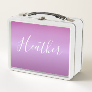 Purple Violet & Custom White Script Metal Lunch Box