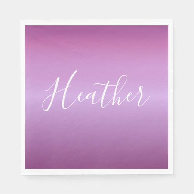 Purple Violet & Custom White Script Napkin (Front)