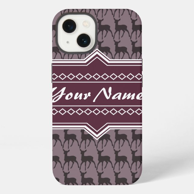Purple Violet Deer Personalised Name iPhone Case (Back)