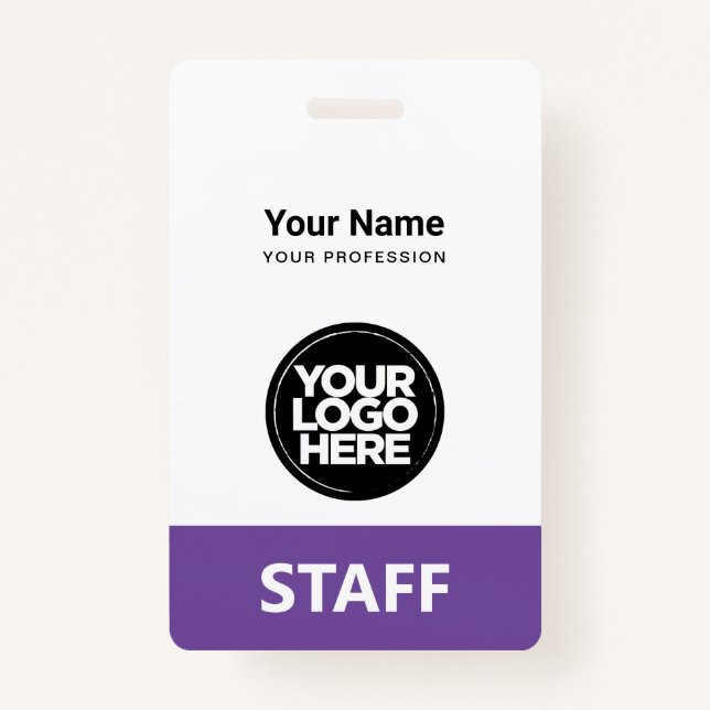 Purple Violet Employee Name Business Logo Qr Code ID Badge (Front)