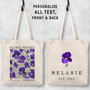 Purple Violet February Birth Flower Market Name Tote Bag