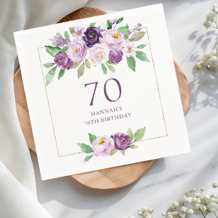 Purple Violet Floral 70th Birthday Napkin