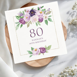 Purple   Violet Floral 80th Birthday Napkin