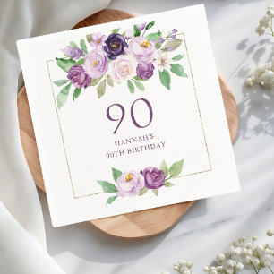 Purple Violet Floral 90th Birthday Napkin