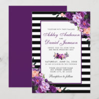 Purple Violet Floral Black Stripes Wedding PB