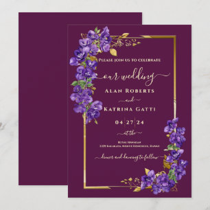 Purple Violet Floral Elegant Burgundy Invitation