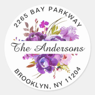 Purple Violet Floral Return Address Envelope Seal