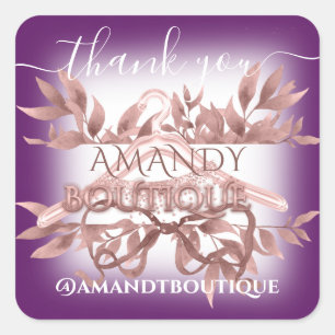Purple Violet Floral Thank You Shopping Square Sticker