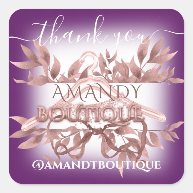Purple Violet Floral Thank You Shopping Square Sticker (Front)