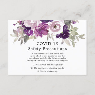 Purple Violet Floral Wedding COVID-19 Safety Enclosure Card
