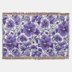 Purple Violet Flowers Botanical Floral Pattern Throw Blanket