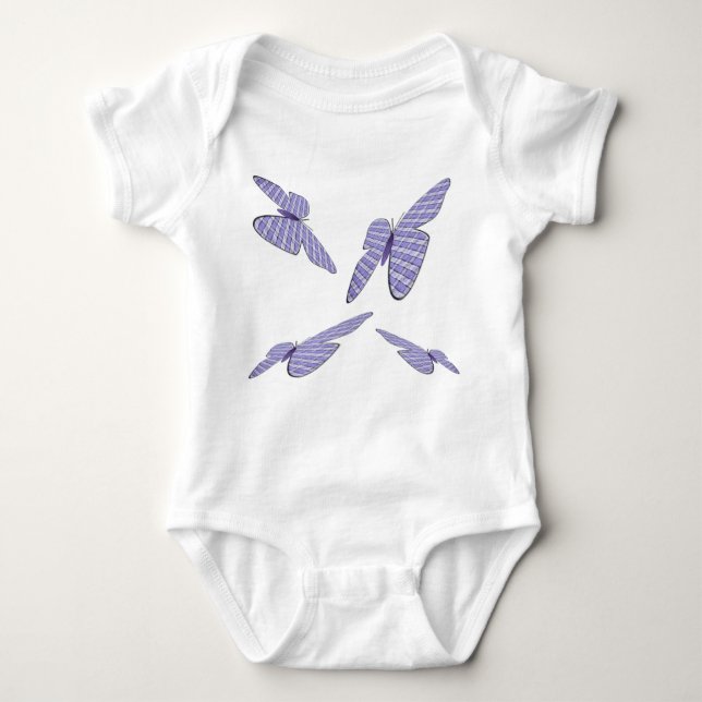Purple Violet Flying Gingham Butterflies Baby Bodysuit (Front)