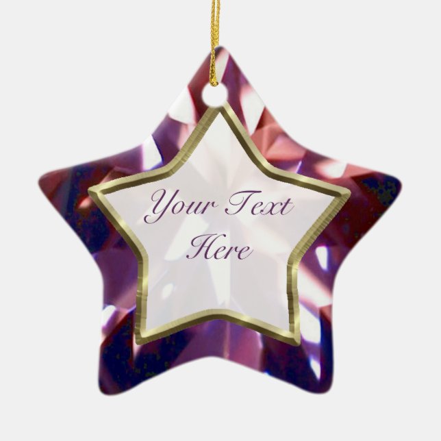Purple, Violet Gem Star Ceramic Tree Decoration (Front)