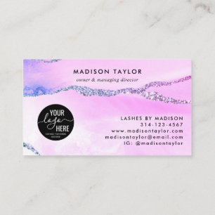 Purple Violet Glitter Agate Custom Logo Monogram Business Card