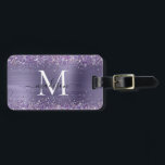 Purple Violet Glitter Brush Metal Monogram Script Luggage Tag<br><div class="desc">Glam Purple Violet Glitter Sparkle Brushed Metal Girly Script Monogram Luggage Tag</div>
