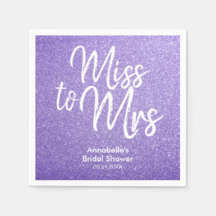 Purple Violet Glitter Miss to Mrs Bridal Shower Napkin