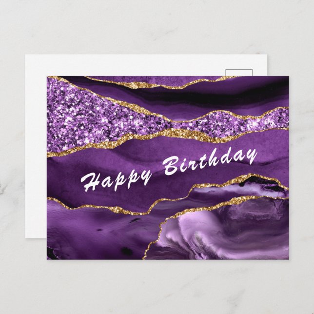 Purple Violet Gold Glitter Birthday Card (Front/Back)
