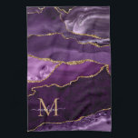 Purple Violet Gold Glitter Geode Marble Monogram Tea Towel<br><div class="desc">Modern Glam Purple Violet Gold Glitter Sparkle Agate Geode Elegant Feminine Monogram Script Name Kitchen Towel</div>