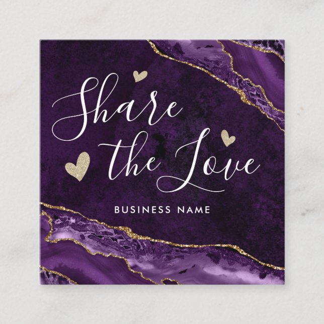 Purple Violet Gold Glitter Marble Agate Share Love Referral Card (Front)