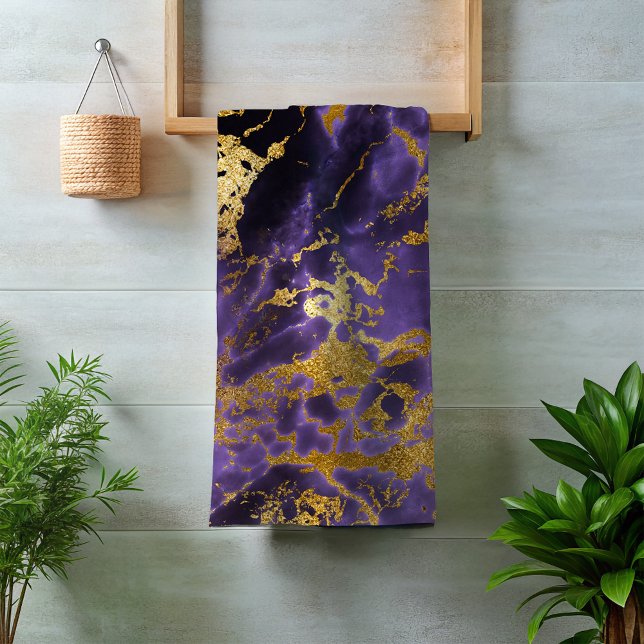 Purple Violet Gold Marble Stone Rock Metallic Bath Towel Set (Creator Uploaded)