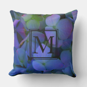 Purple violet hydrangeas monogram  cushion