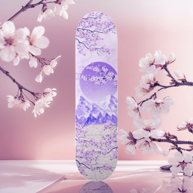 Purple Violet Japanese Asiatic Cherry Blossom Moon Skateboard (Creator Uploaded)