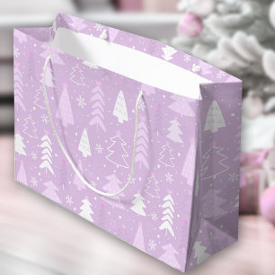 Purple Violet Modern Trees Winter Christmas Large Gift Bag