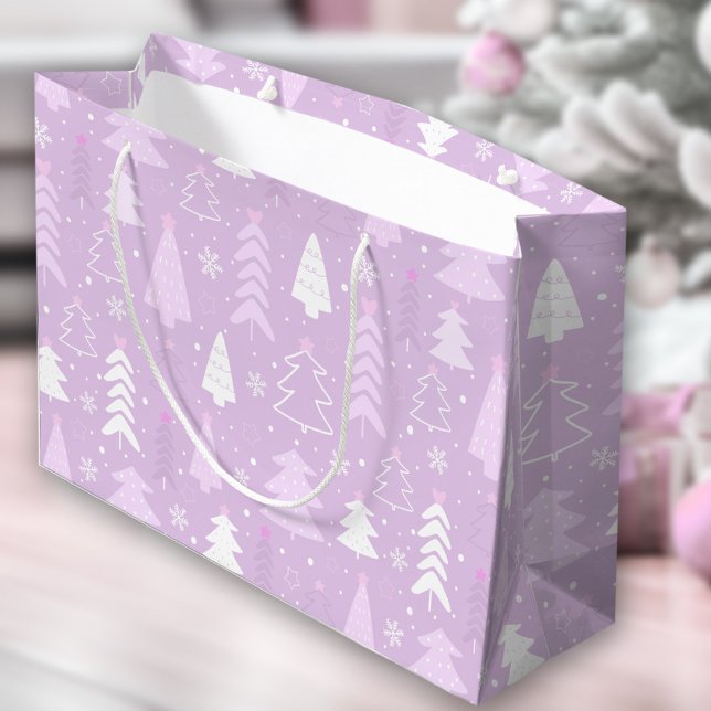 Purple Violet Modern Trees Winter Christmas Large Gift Bag (Purple Violet Modern Trees Winter Christmas Large Gift Bag)