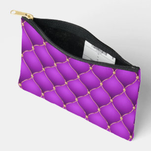 Purple Violet Ogee Gold Diamond Tufted Accessory Pouch