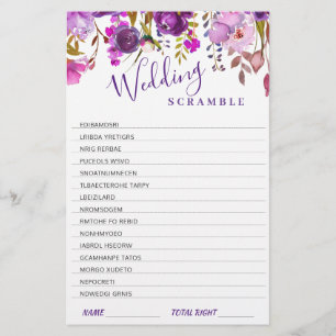 Purple Violet Peony Floral Bridal Shower Game
