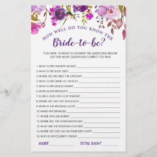 Purple Violet Peony Floral Bridal Shower Game
